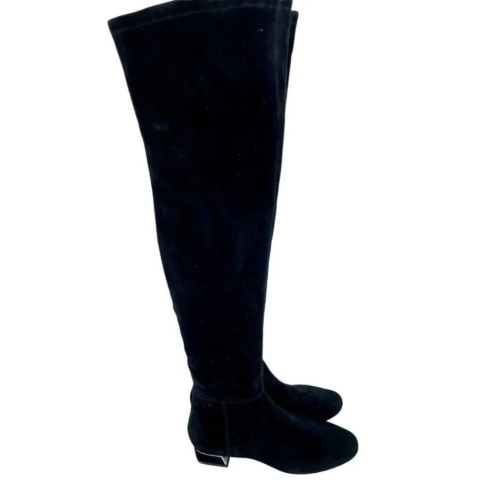 Tory Burch Gigi Black Suede Leather Stretch Over the Knee Boots 6 New $628